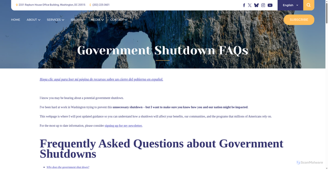 Security scan screenshot of https://carbajal.house.gov/shutdown/