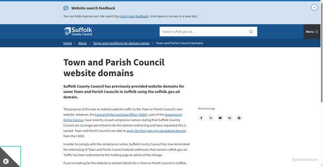 Security scan screenshot of https://www.suffolk.gov.uk/about/terms-and-conditions-for-domain-names/town-and-parish-council-domains