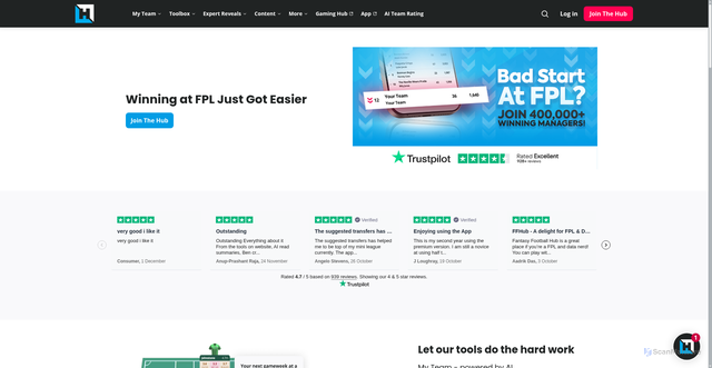 Security scan screenshot of https://www.fantasyfootballhub.co.uk/