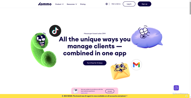 Security scan screenshot of https://www.kommo.com