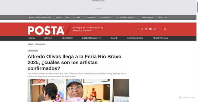 Security scan screenshot of https://www.posta.com.mx/tamaulipas/tres-artistas-mas-confirmados-para-la-feria-rio-bravo-2025/vl2123772