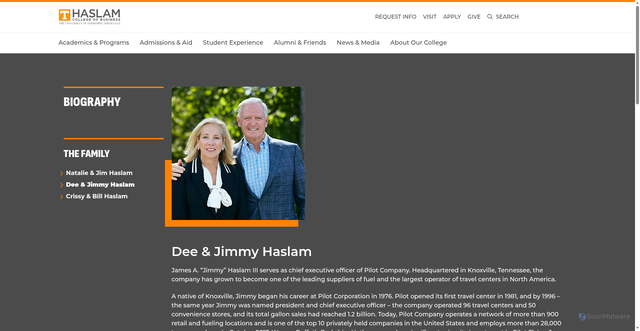 Security scan screenshot of https://haslam.utk.edu/gift/jimmy-dee/