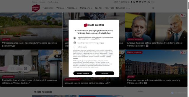 Security scan screenshot of https://madeinvilnius.lt