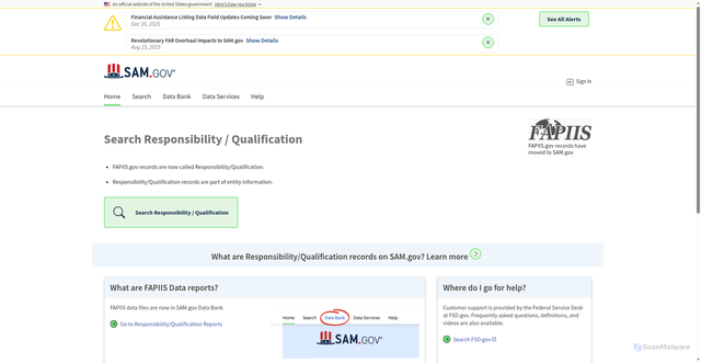 Security scan screenshot of https://sam.gov/fapiis