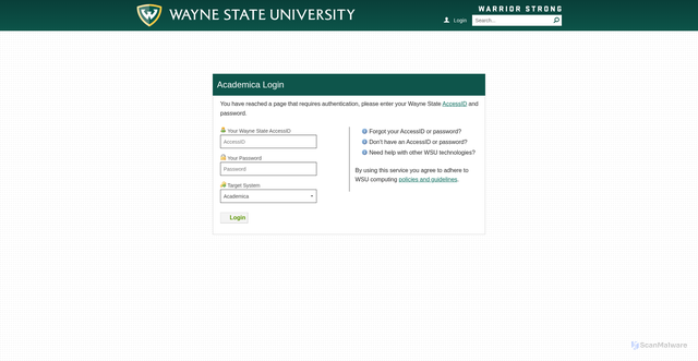 Security scan screenshot of https://login.wayne.edu/