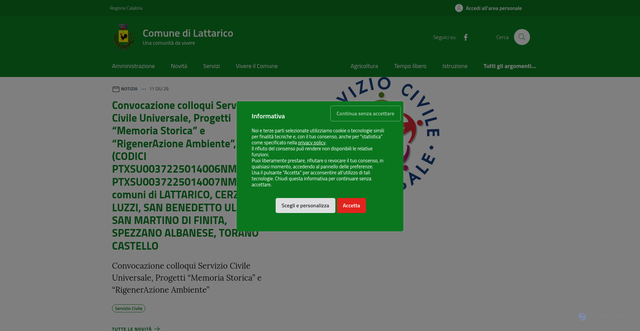 Security scan screenshot of https://www.comune.lattarico.cs.it