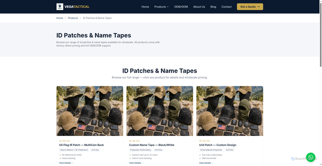 Security scan screenshot of https://vegatactical.pages.dev/products/tactical-headwear-patches/id-patches-name-tapes