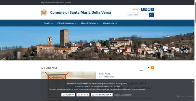 Security scan screenshot of https://www.comune.santa-maria-della-versa.pv.it/it-it/home