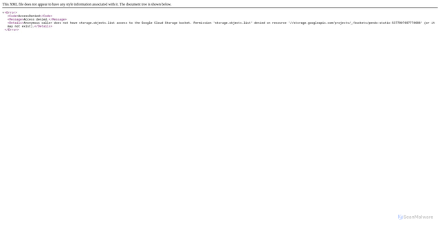 Security scan screenshot of https://pendo-static-5377907697778688.storage.googleapis.com