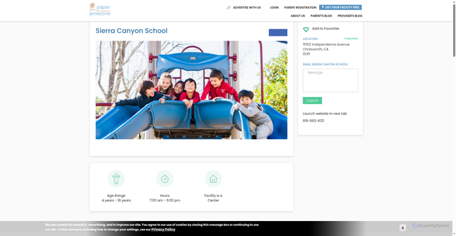 Security scan screenshot of https://www.paperpinecone.com/facilities/sierra-canyon-school-chatsworth-los-angeles