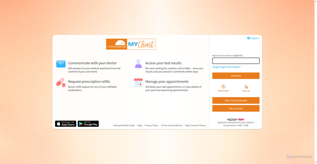 Security scan screenshot of https://mychart.unitedregional.org