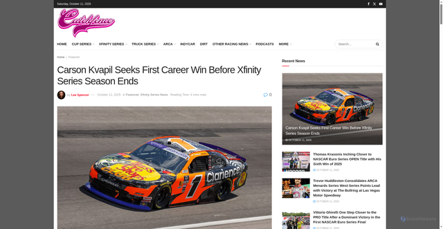 Security scan screenshot of https://catchfence.com/index.php/featured/436167-carson-kvapil-seeks-first-career-win-before-xfinity-series-season-ends/