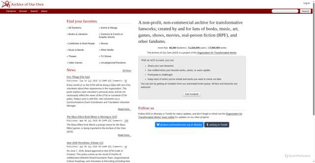 Security scan screenshot of https://secure.archiveofourown.org