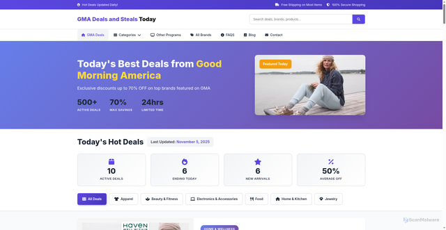 Security scan screenshot of https://www.gmadealsandstealstoday.com/