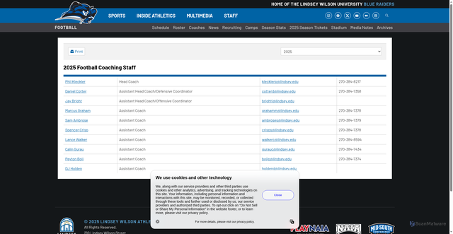 Security scan screenshot of https://lindseyathletics.com/sports/football/coaches