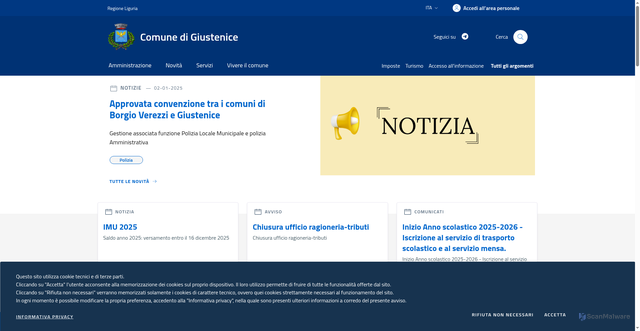 Security scan screenshot of https://comune.giustenice.sv.it/