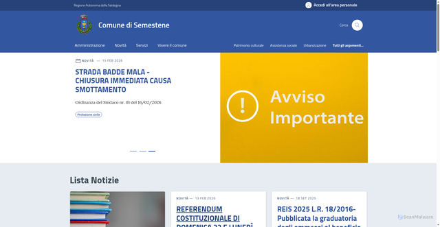 Security scan screenshot of https://www.comune.semestene.ss.it