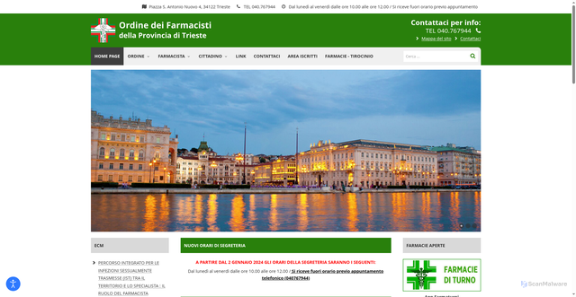 Security scan screenshot of https://www.farmacistitrieste.it/