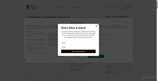 Security scan screenshot of https://www.elliott.org/company-contacts/comcast/