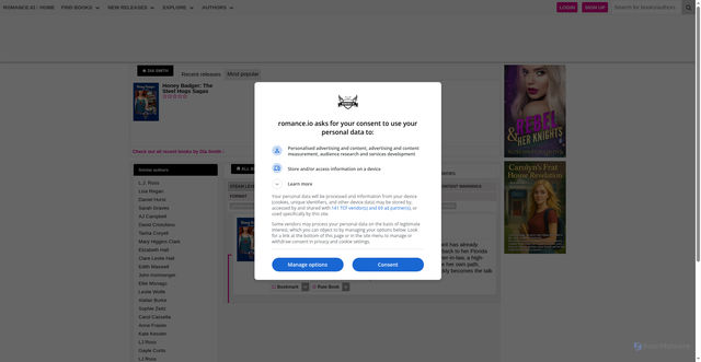 Security scan screenshot of https://www.romance.io/authors/68ca756c70402d96b583b41c/dia-smith