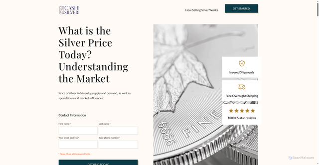 Security scan screenshot of https://cashforsilverusa.com/silver-price