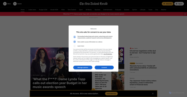Security scan screenshot of https://www.nzherald.co.nz