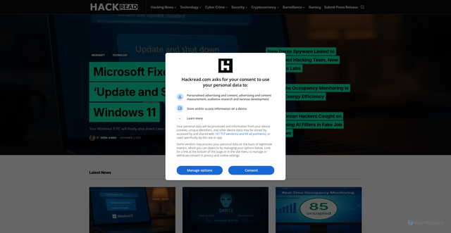 Security scan screenshot of https://hackread.com/