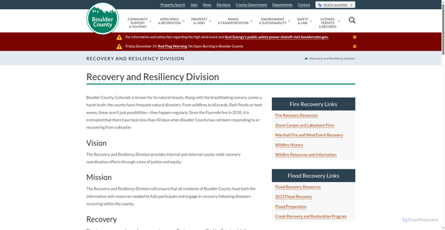 Security scan screenshot of https://bouldercounty.gov/disasters/