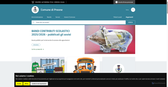 Security scan screenshot of https://www.comune.preone.ud.it/