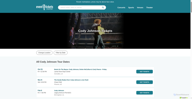 Security scan screenshot of https://www.eventticketscenter.com/cody-johnson-tickets/6405/c
