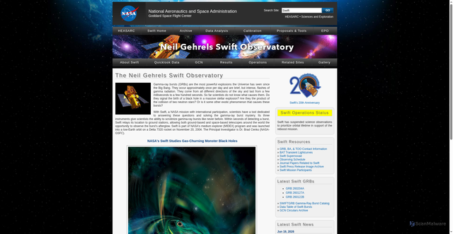 Security scan screenshot of https://swift.gsfc.nasa.gov/