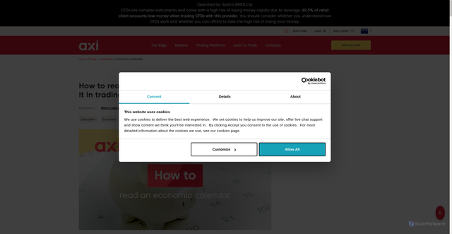Security scan screenshot of https://www.axi.com/int/blog/education/economic-calendar
