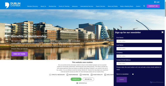 Security scan screenshot of https://www.dublinchamber.ie/