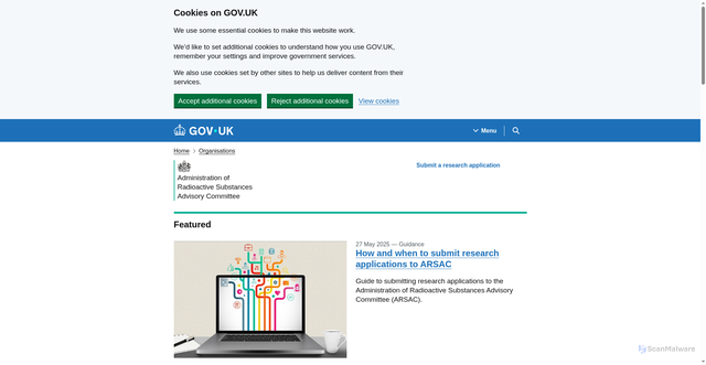 Security scan screenshot of https://www.gov.uk/government/organisations/administration-of-radioactive-substances-advisory-committee