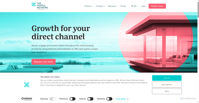 Security scan screenshot of https://www.thehotelsnetwork.com/