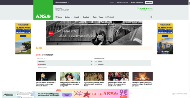 Security scan screenshot of https://www.ansa.it
