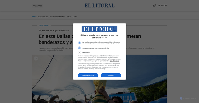 Security scan screenshot of https://www.ellitoral.com/deportes/union-colon-messi-seleccion-banderazo-dallas-video_0_JXpfNwqXVz.html