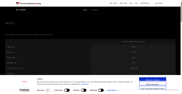 Security scan screenshot of https://toyotagazooracing.com/gr/supra/specs/