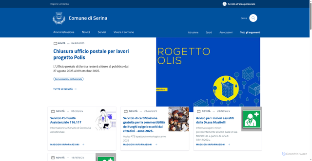 Security scan screenshot of https://www.comune.serina.bg.it/home/index.html