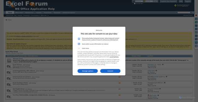Security scan screenshot of https://www.excelforum.com