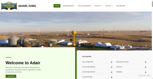 Security scan screenshot of https://adairia.gov/