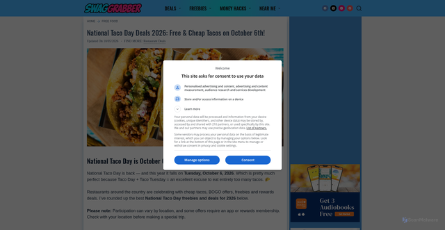 Security scan screenshot of https://swaggrabber.com/national-taco-day-freebies-deals/