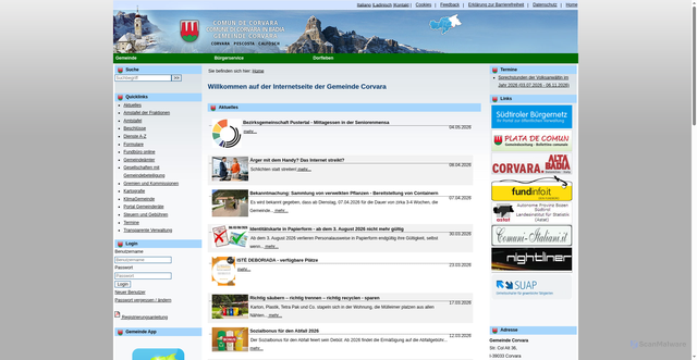 Security scan screenshot of https://www.corvara.eu/system/web/default.aspx?sprache=1