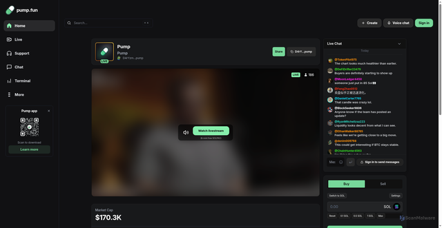Security scan screenshot of https://pumpfunstreaming.netlify.app/