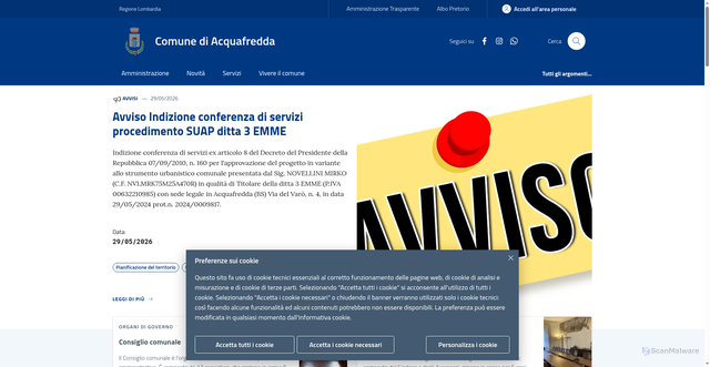Security scan screenshot of https://www.comune.acquafredda.bs.it