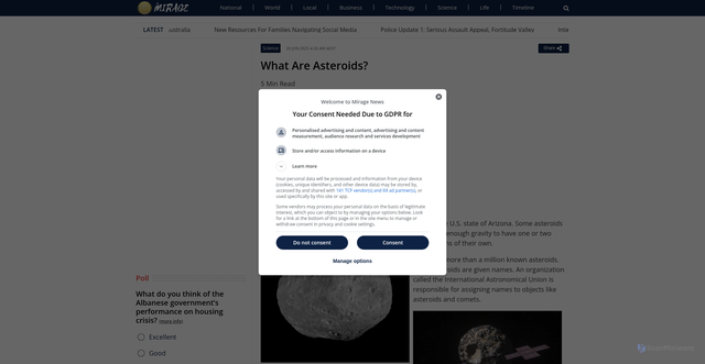 Security scan screenshot of https://www.miragenews.com/what-are-asteroids-1484986/
