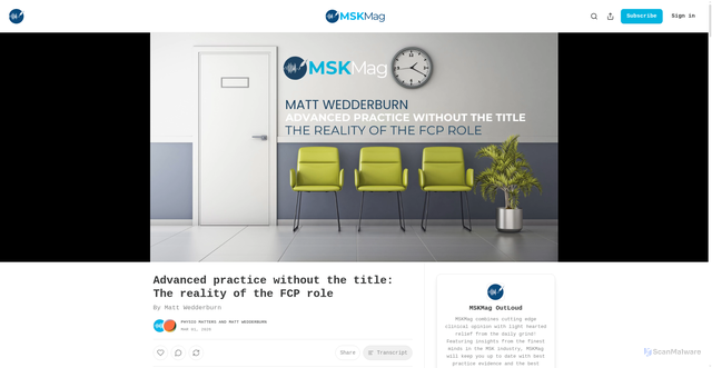 Security scan screenshot of https://mskmag.substack.com/p/advanced-practice-without-the-title