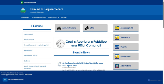 Security scan screenshot of https://www.comune.borgocarbonara.mn.it/hh/index.php