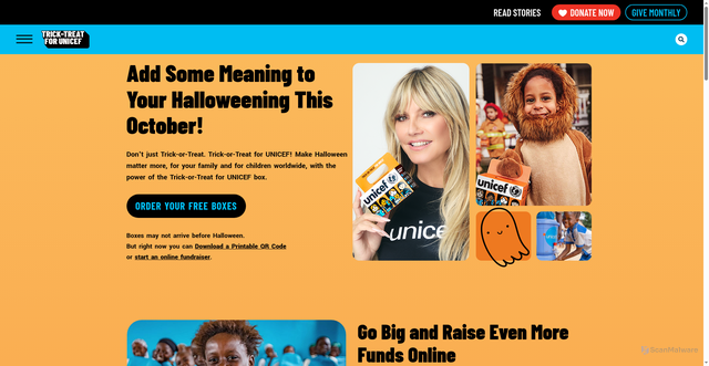 Security scan screenshot of https://www.unicefusa.org/trick-or-treat