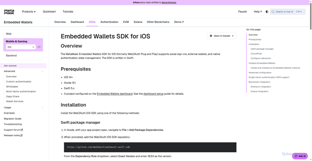 Security scan screenshot of https://metamask-docs-fbv47wj26-consensys-ddffed67.vercel.app/embedded-wallets/sdk/ios